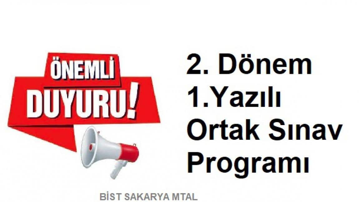 2. Dönem 1. Ortak Sınav Takvimi