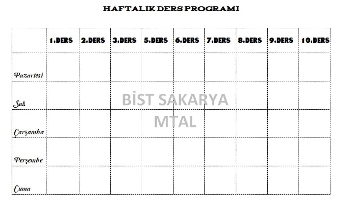 2024-2025 Eğitim Öğretim Yılı 2.Dönem Ders Programı